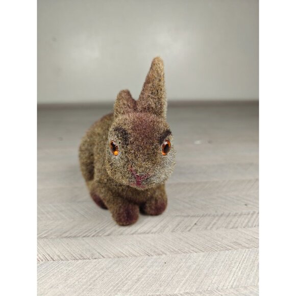 Vintage Flocked Rabbit Coin Bank Brown Textured Finish 6" MCM Retro Desk Decor - Picture 3 of 7